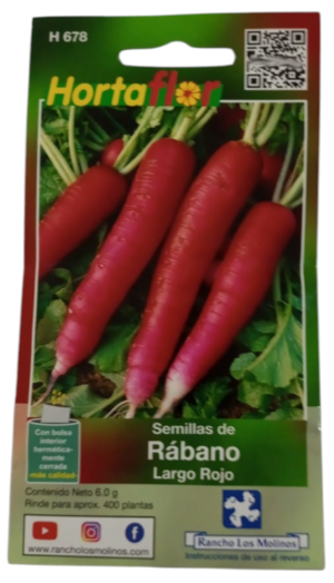 Semillas de Rábano Largo HORTAFLOR – raíces alargadas y crujientes perfectas para ensaladas y guisos