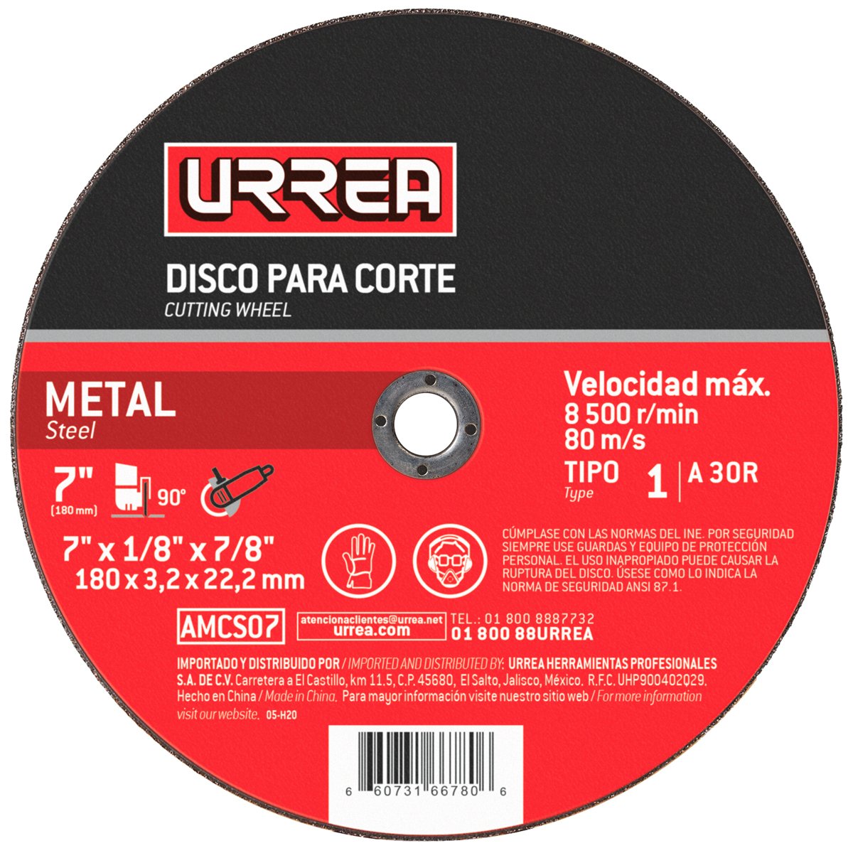Disco abrasivo tipo 1 para metal 4-1/2" x 1/16" Urrea