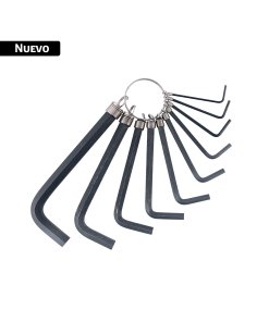 Juego de 10 llaves hexagonales std, tipo llavero, PRETUL