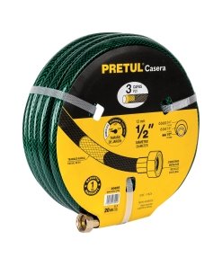 Manguera 1/2' reforzada 3 capas conexiones metal 20m, PRETUL