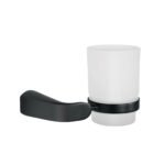 Portavaso cepillero con vaso de vidrio, negro, FOSET RIVIERA